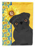 Summer Sunflowers Black Pug House Flag 28x40 Porch Sleeve Pole Decorative Outside Yard Banner Artwork Wall Hanging, Polyester