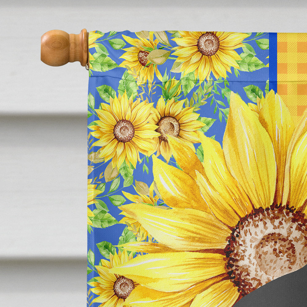Summer Sunflowers Fawn Pug House Flag 28x40 Porch Sleeve Pole Decorative Outside Yard Banner Artwork Wall Hanging, Polyester