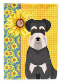 Summer Sunflowers Black and Silver Natural Ears Schnauzer House Flag 28x40 Porch Sleeve Pole Decorative Outside Yard Banner Artwork Wall Hanging, Polyester