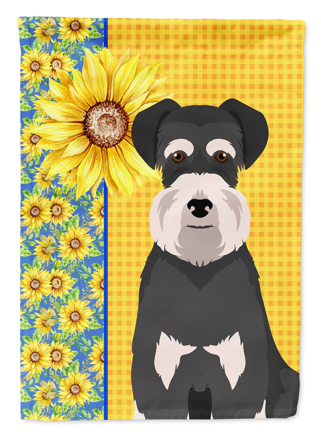 Summer Sunflowers Black and Silver Natural Ears Schnauzer House Flag 28x40 Porch Sleeve Pole Decorative Outside Yard Banner Artwork Wall Hanging, Polyester
