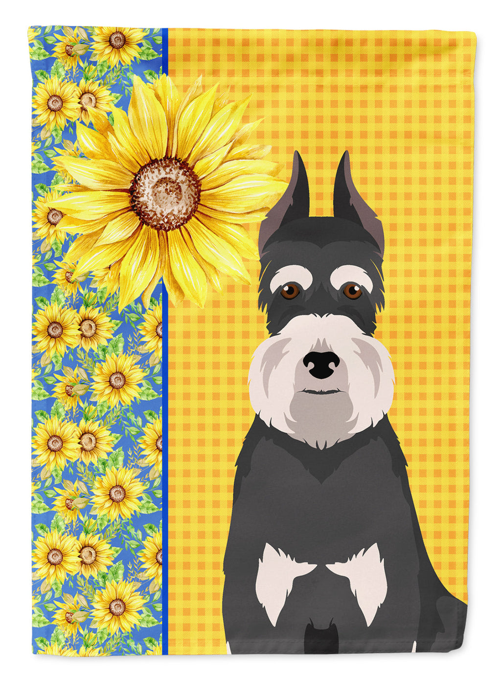 Summer Sunflowers Black and Silver Schnauzer House Flag 28x40 Porch Sleeve Pole Decorative Outside Yard Banner Artwork Wall Hanging, Polyester