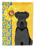 Summer Sunflowers Black Natural Ears Schnauzer House Flag 28x40 Porch Sleeve Pole Decorative Outside Yard Banner Artwork Wall Hanging, Polyester
