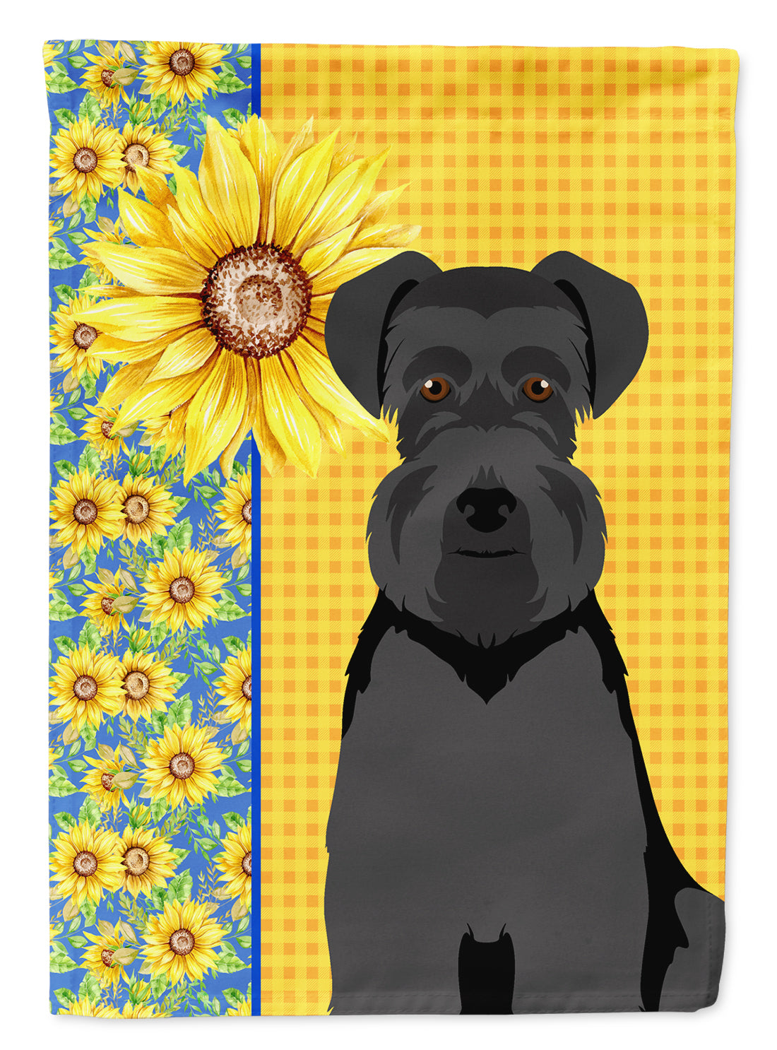 Summer Sunflowers Black Natural Ears Schnauzer House Flag 28x40 Porch Sleeve Pole Decorative Outside Yard Banner Artwork Wall Hanging, Polyester