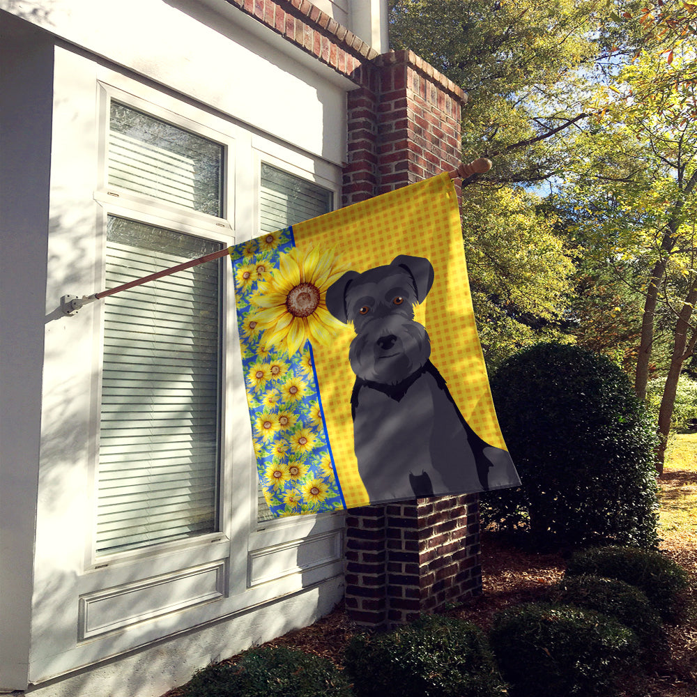 Summer Sunflowers Black Natural Ears Schnauzer House Flag 28x40 Porch Sleeve Pole Decorative Outside Yard Banner Artwork Wall Hanging, Polyester