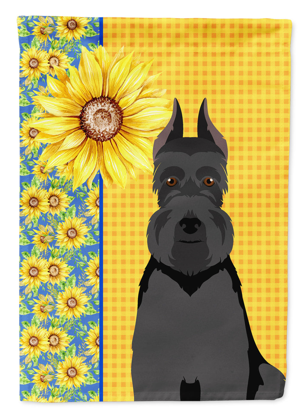 Summer Sunflowers Black Schnauzer House Flag 28x40 Porch Sleeve Pole Decorative Outside Yard Banner Artwork Wall Hanging, Polyester