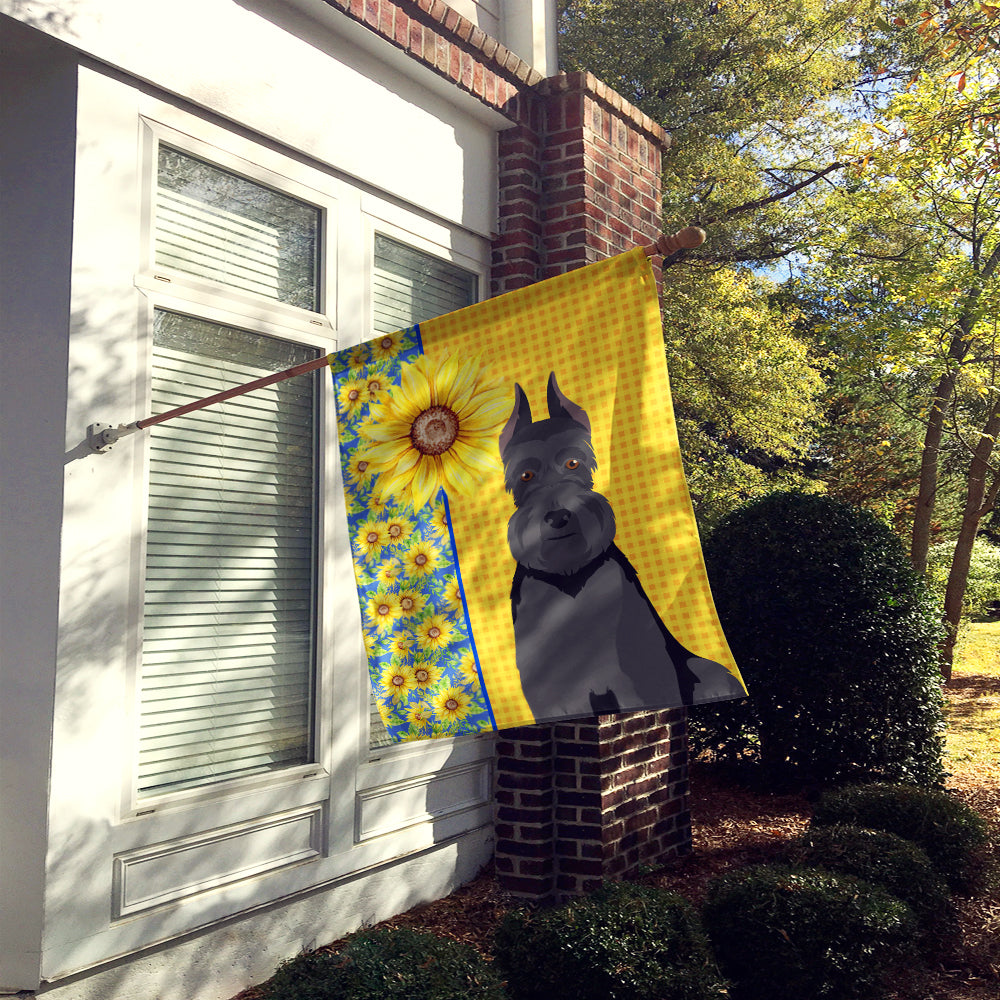 Summer Sunflowers Black Schnauzer House Flag 28x40 Porch Sleeve Pole Decorative Outside Yard Banner Artwork Wall Hanging, Polyester