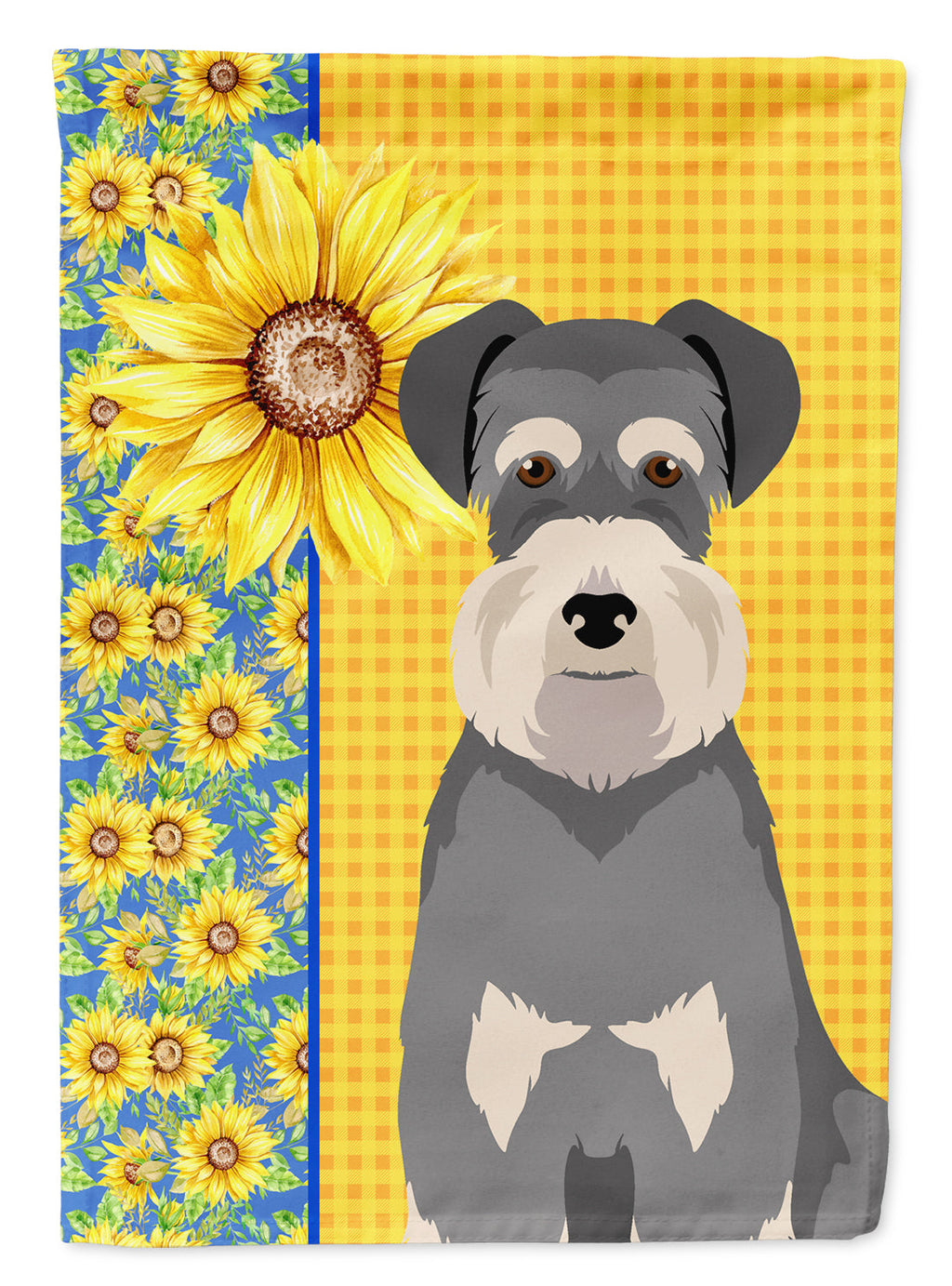 Summer Sunflowers Salt Pepper Natural Ears Schnauzer House Flag 28x40 Porch Sleeve Pole Decorative Outside Yard Banner Artwork Wall Hanging, Polyester