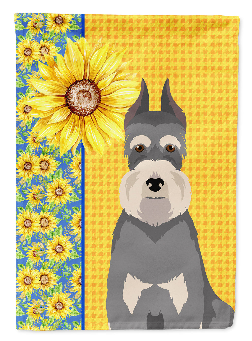 Summer Sunflowers Salt Pepper Schnauzer House Flag 28x40 Porch Sleeve Pole Decorative Outside Yard Banner Artwork Wall Hanging, Polyester