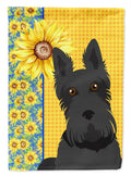 Summer Sunflowers Black Scottish Terrier House Flag 28x40 Porch Sleeve Pole Decorative Outside Yard Banner Artwork Wall Hanging, Polyester