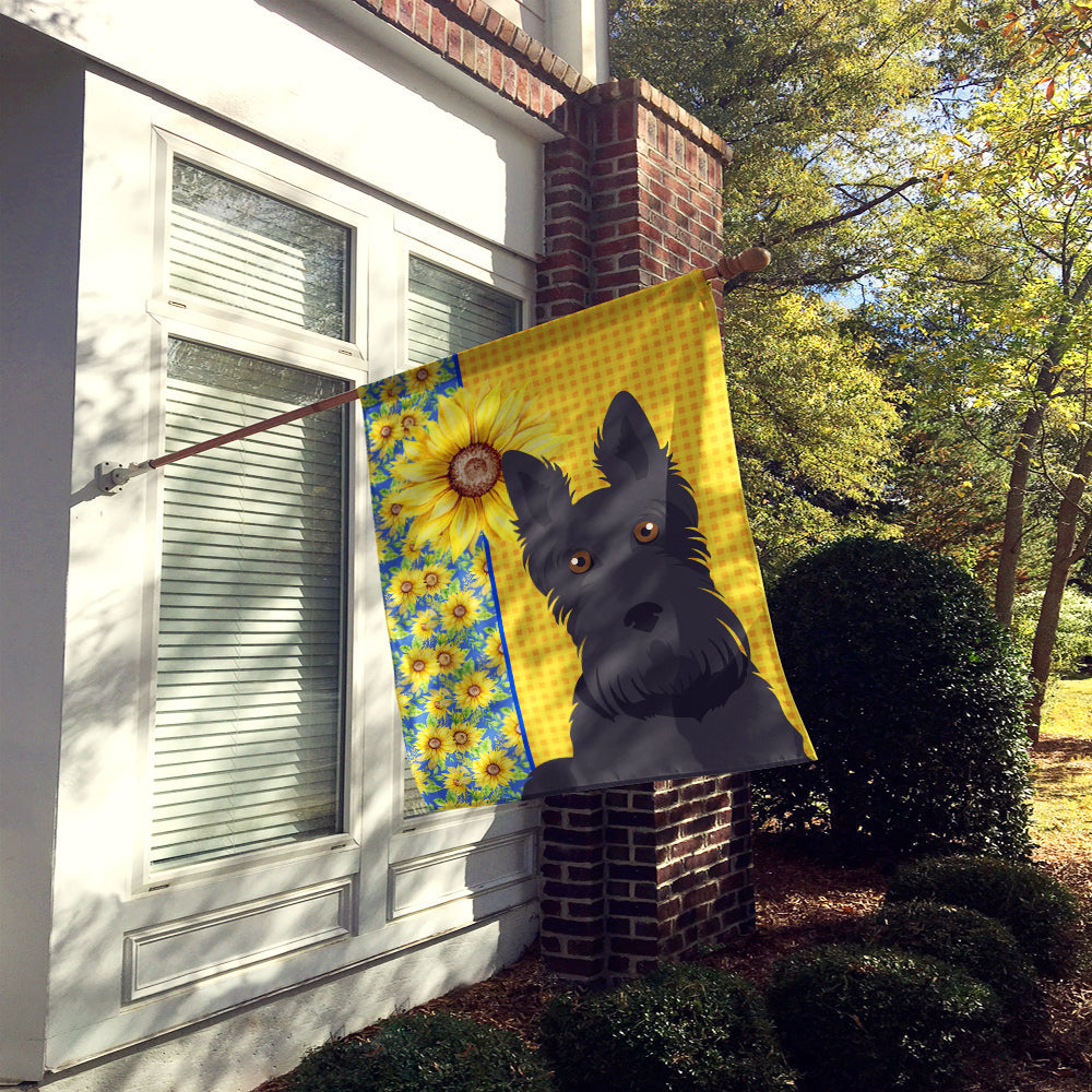Summer Sunflowers Black Scottish Terrier House Flag 28x40 Porch Sleeve Pole Decorative Outside Yard Banner Artwork Wall Hanging, Polyester