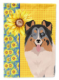 Summer Sunflowers Blue Merle Sheltie House Flag 28x40 Porch Sleeve Pole Decorative Outside Yard Banner Artwork Wall Hanging, Polyester