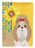 Summer Sunflowers Gold and White Shih Tzu House Flag 28x40 Porch Sleeve Pole Decorative Outside Yard Banner Artwork Wall Hanging, Polyester