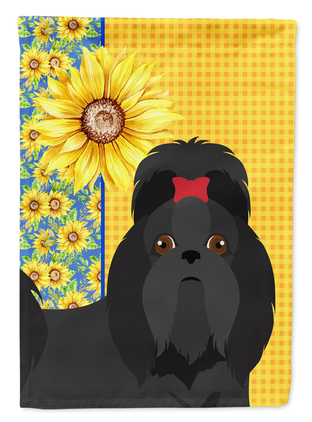 Summer Sunflowers Black Shih Tzu House Flag 28x40 Porch Sleeve Pole Decorative Outside Yard Banner Artwork Wall Hanging, Polyester