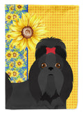 Summer Sunflowers Black Shih Tzu House Flag 28x40 Porch Sleeve Pole Decorative Outside Yard Banner Artwork Wall Hanging, Polyester