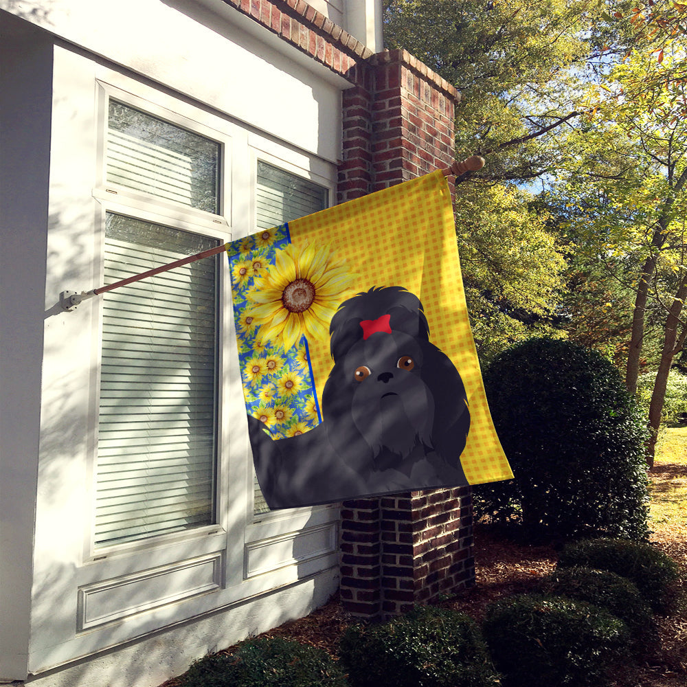 Summer Sunflowers Black Shih Tzu House Flag 28x40 Porch Sleeve Pole Decorative Outside Yard Banner Artwork Wall Hanging, Polyester