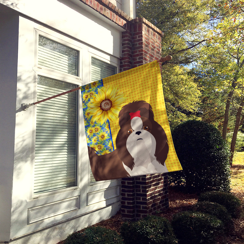 Summer Sunflowers Liver and White Shih Tzu House Flag 28x40 Porch Sleeve Pole Decorative Outside Yard Banner Artwork Wall Hanging, Polyester