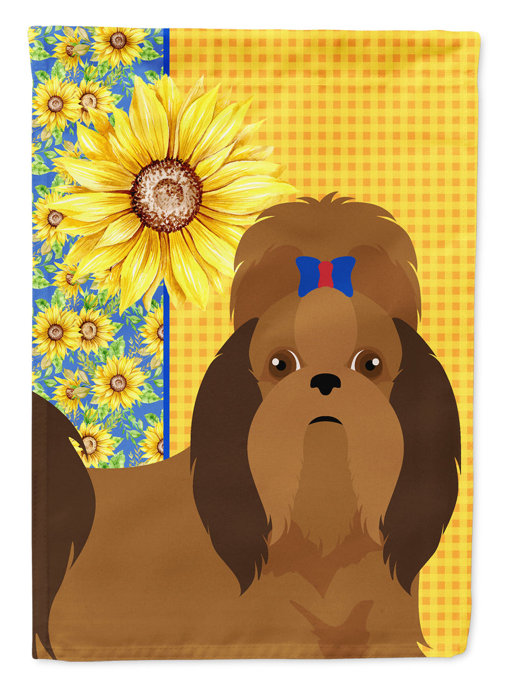 Summer Sunflowers Red Shih Tzu House Flag 28x40 Porch Sleeve Pole Decorative Outside Yard Banner Artwork Wall Hanging, Polyester