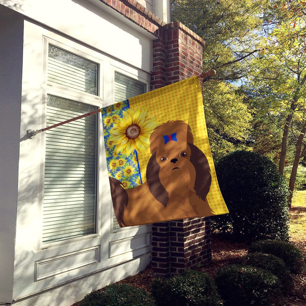 Summer Sunflowers Red Shih Tzu House Flag 28x40 Porch Sleeve Pole Decorative Outside Yard Banner Artwork Wall Hanging, Polyester