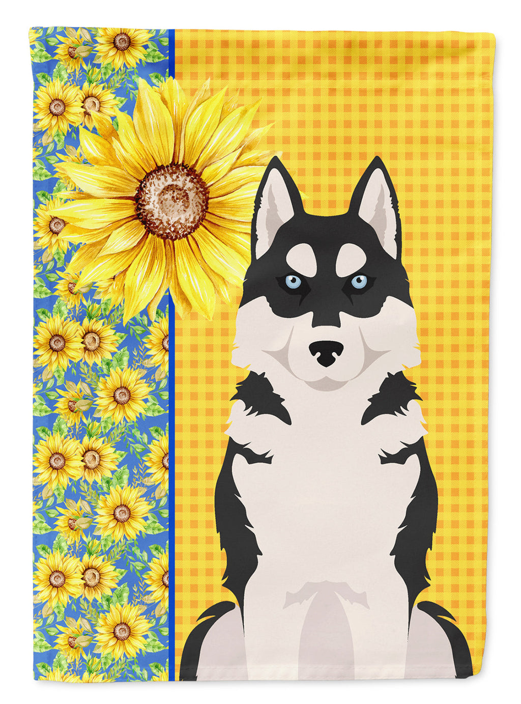 Summer Sunflowers Black Siberian Husky House Flag 28x40 Porch Sleeve Pole Decorative Outside Yard Banner Artwork Wall Hanging, Polyester