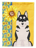 Summer Sunflowers Black Siberian Husky House Flag 28x40 Porch Sleeve Pole Decorative Outside Yard Banner Artwork Wall Hanging, Polyester