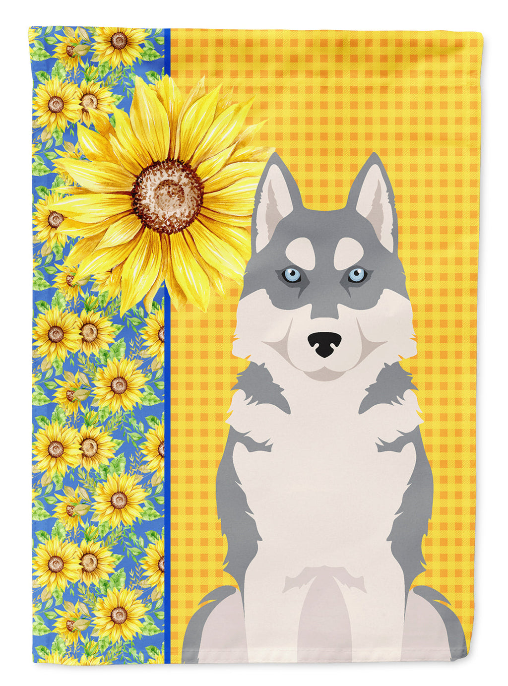 Summer Sunflowers Grey Siberian Husky House Flag 28x40 Porch Sleeve Pole Decorative Outside Yard Banner Artwork Wall Hanging, Polyester
