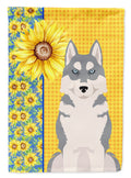 Summer Sunflowers Grey Siberian Husky House Flag 28x40 Porch Sleeve Pole Decorative Outside Yard Banner Artwork Wall Hanging, Polyester