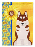 Summer Sunflowers Red Siberian Husky House Flag 28x40 Porch Sleeve Pole Decorative Outside Yard Banner Artwork Wall Hanging, Polyester