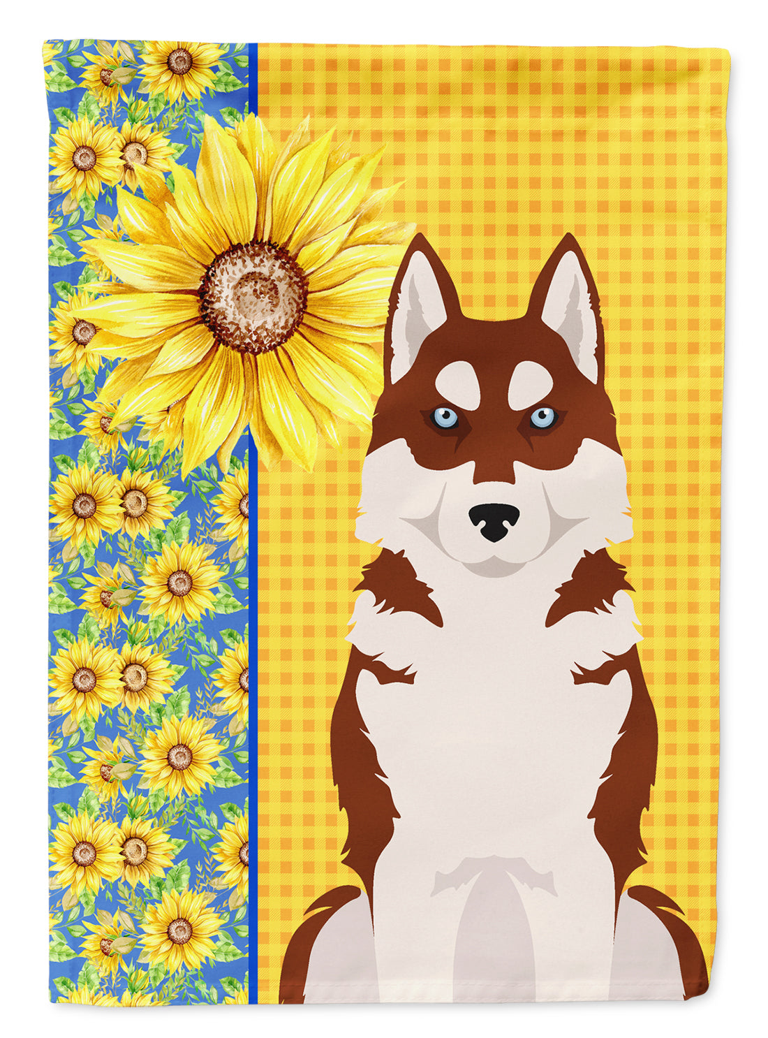 Summer Sunflowers Red Siberian Husky House Flag 28x40 Porch Sleeve Pole Decorative Outside Yard Banner Artwork Wall Hanging, Polyester