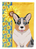 Summer Sunflowers Blue Merle Cardigan Corgi House Flag 28x40 Porch Sleeve Pole Decorative Outside Yard Banner Artwork Wall Hanging, Polyester