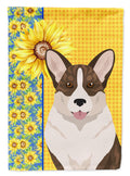 Summer Sunflowers Brindle Cardigan Corgi House Flag 28x40 Porch Sleeve Pole Decorative Outside Yard Banner Artwork Wall Hanging, Polyester