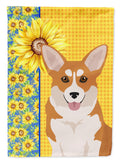 Summer Sunflowers Red Pembroke Corgi House Flag 28x40 Porch Sleeve Pole Decorative Outside Yard Banner Artwork Wall Hanging, Polyester