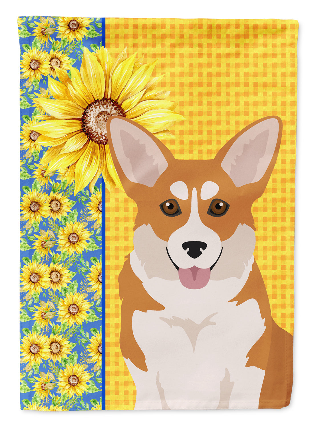 Summer Sunflowers Red Pembroke Corgi House Flag 28x40 Porch Sleeve Pole Decorative Outside Yard Banner Artwork Wall Hanging, Polyester