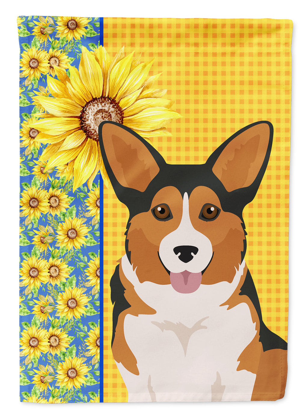 Summer Sunflowers Sable Pembroke Corgi House Flag 28x40 Porch Sleeve Pole Decorative Outside Yard Banner Artwork Wall Hanging, Polyester