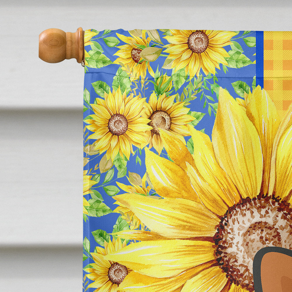 Summer Sunflowers Sable Pembroke Corgi House Flag 28x40 Porch Sleeve Pole Decorative Outside Yard Banner Artwork Wall Hanging, Polyester
