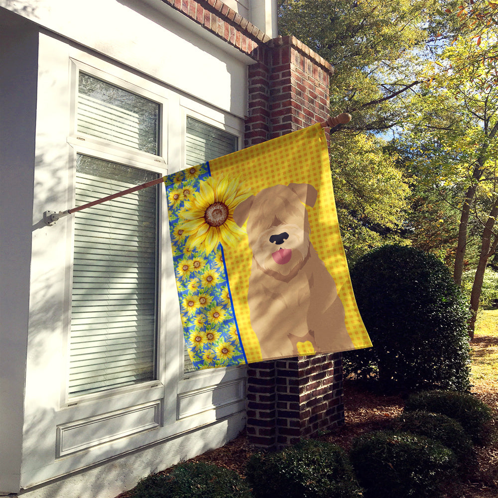 Summer Sunflowers Red Wheaten Terrier House Flag 28x40 Porch Sleeve Pole Decorative Outside Yard Banner Artwork Wall Hanging, Polyester