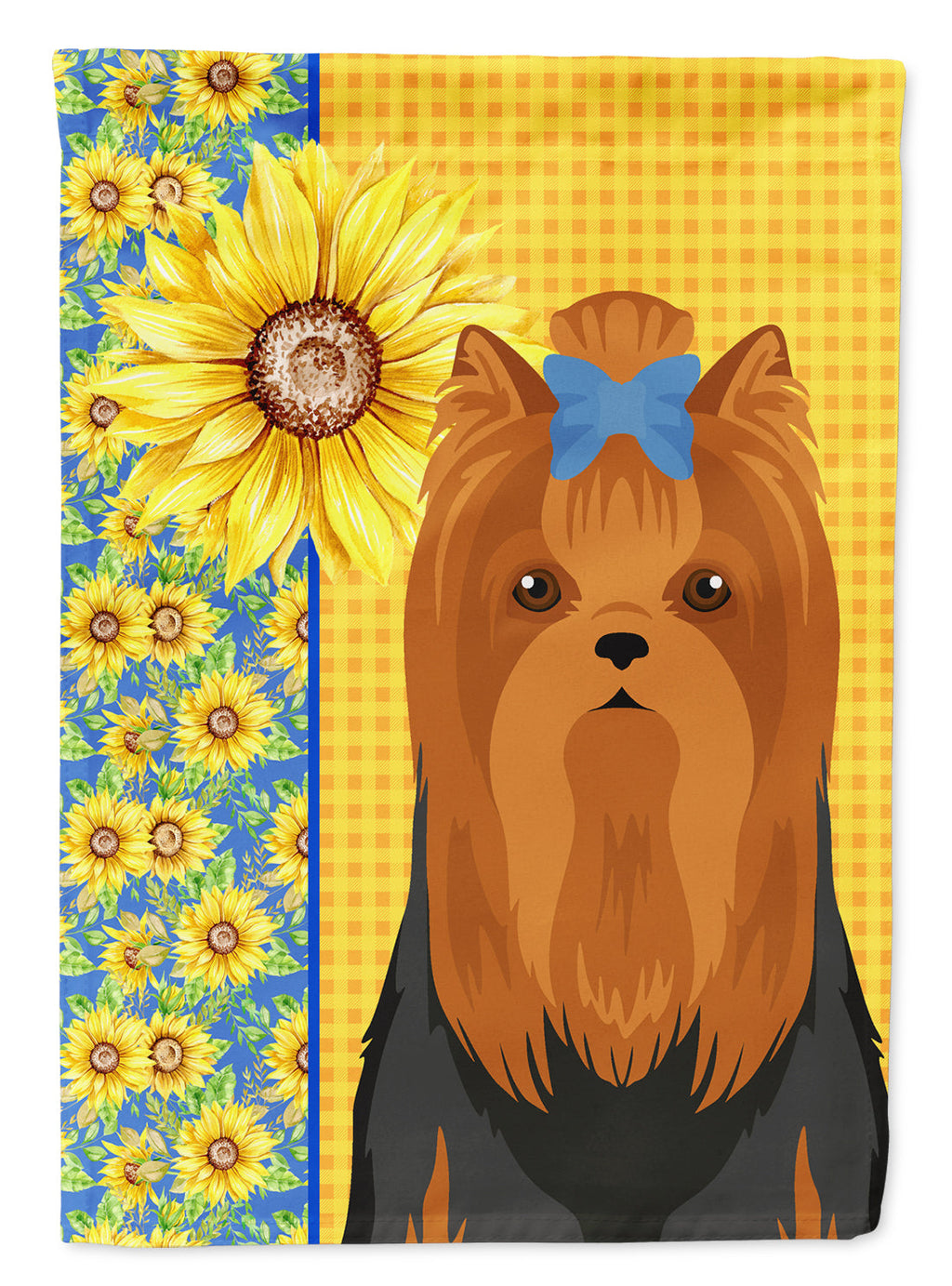 Summer Sunflowers Black and Tan Full Coat Yorkshire Terrier House Flag 28x40 Porch Sleeve Pole Decorative Outside Yard Banner Artwork Wall Hanging, Polyester