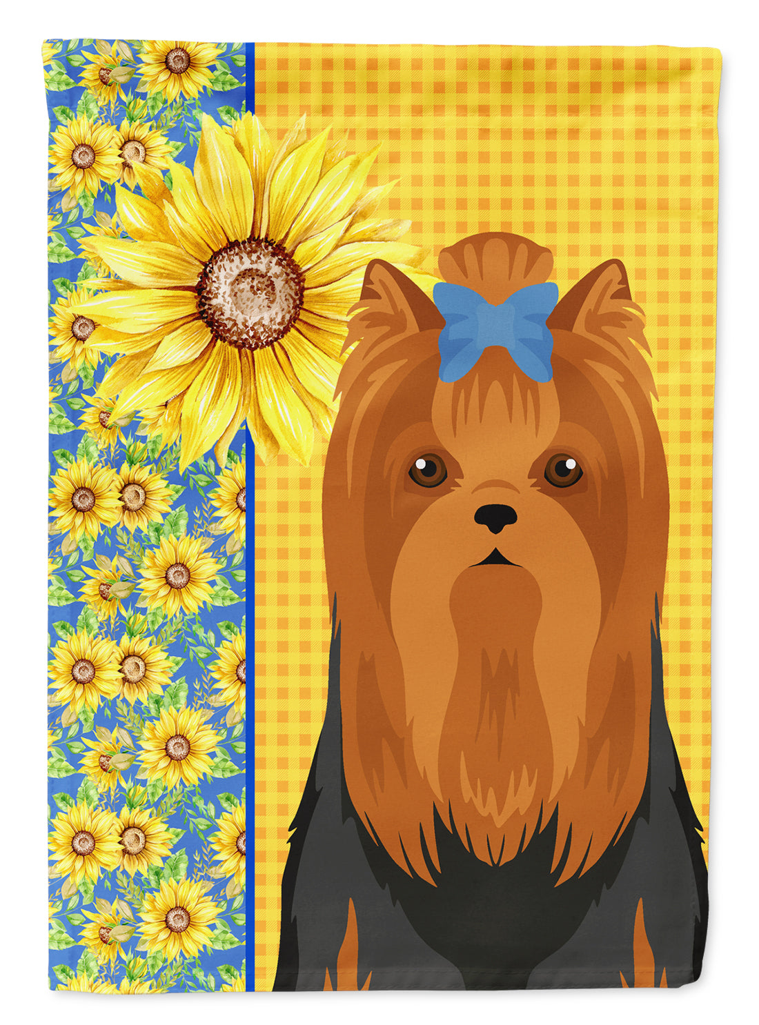 Summer Sunflowers Black and Tan Full Coat Yorkshire Terrier House Flag 28x40 Porch Sleeve Pole Decorative Outside Yard Banner Artwork Wall Hanging, Polyester