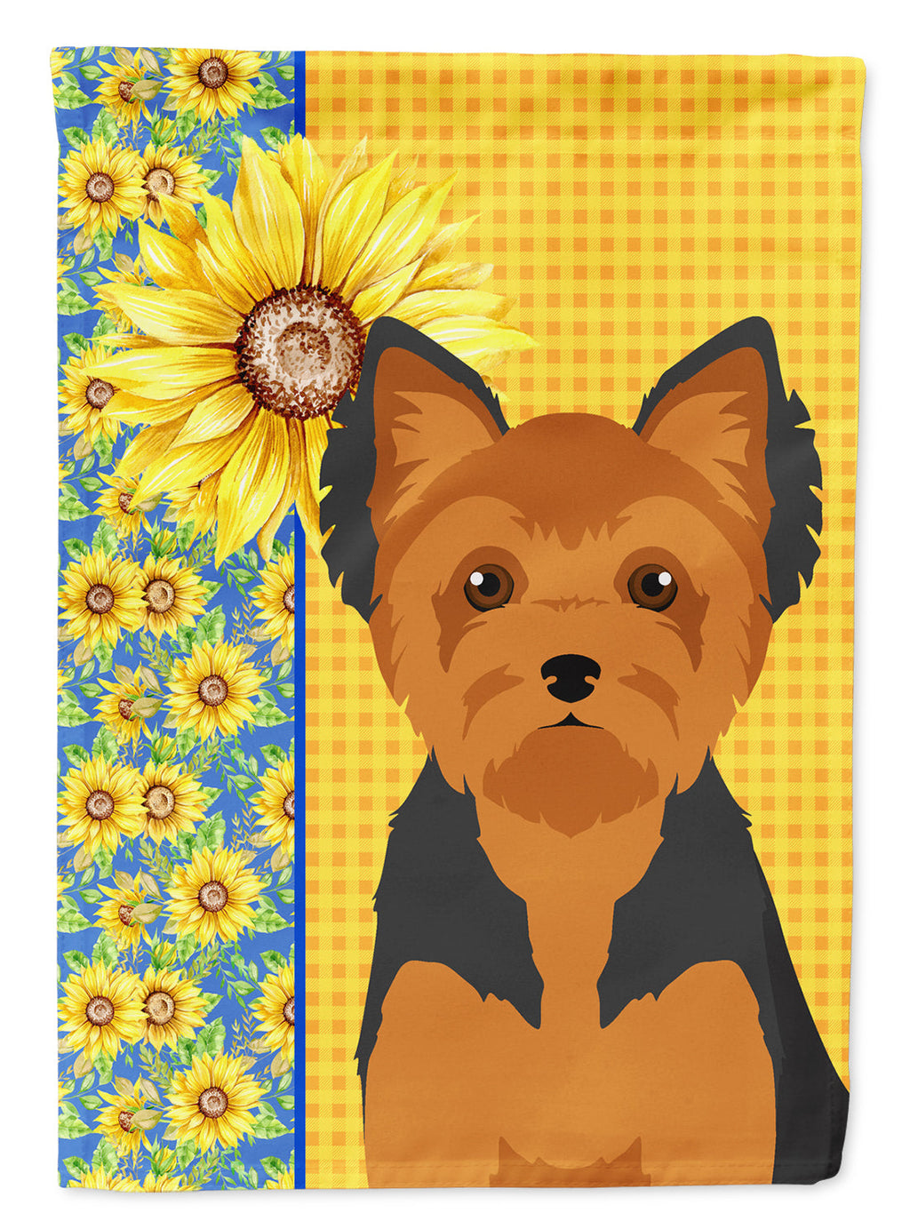 Summer Sunflowers Black and Tan Puppy Cut Yorkshire Terrier House Flag 28x40 Porch Sleeve Pole Decorative Outside Yard Banner Artwork Wall Hanging, Polyester