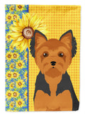 Summer Sunflowers Black and Tan Puppy Cut Yorkshire Terrier House Flag 28x40 Porch Sleeve Pole Decorative Outside Yard Banner Artwork Wall Hanging, Polyester