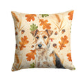 Wire Fox Terrier Heirloom Fall Decorative Throw Pillow 14x14 Indoor Outdoor Accent Cushion, Fabric Cover with Insert for Sofa, Bed, Porch & Living Room