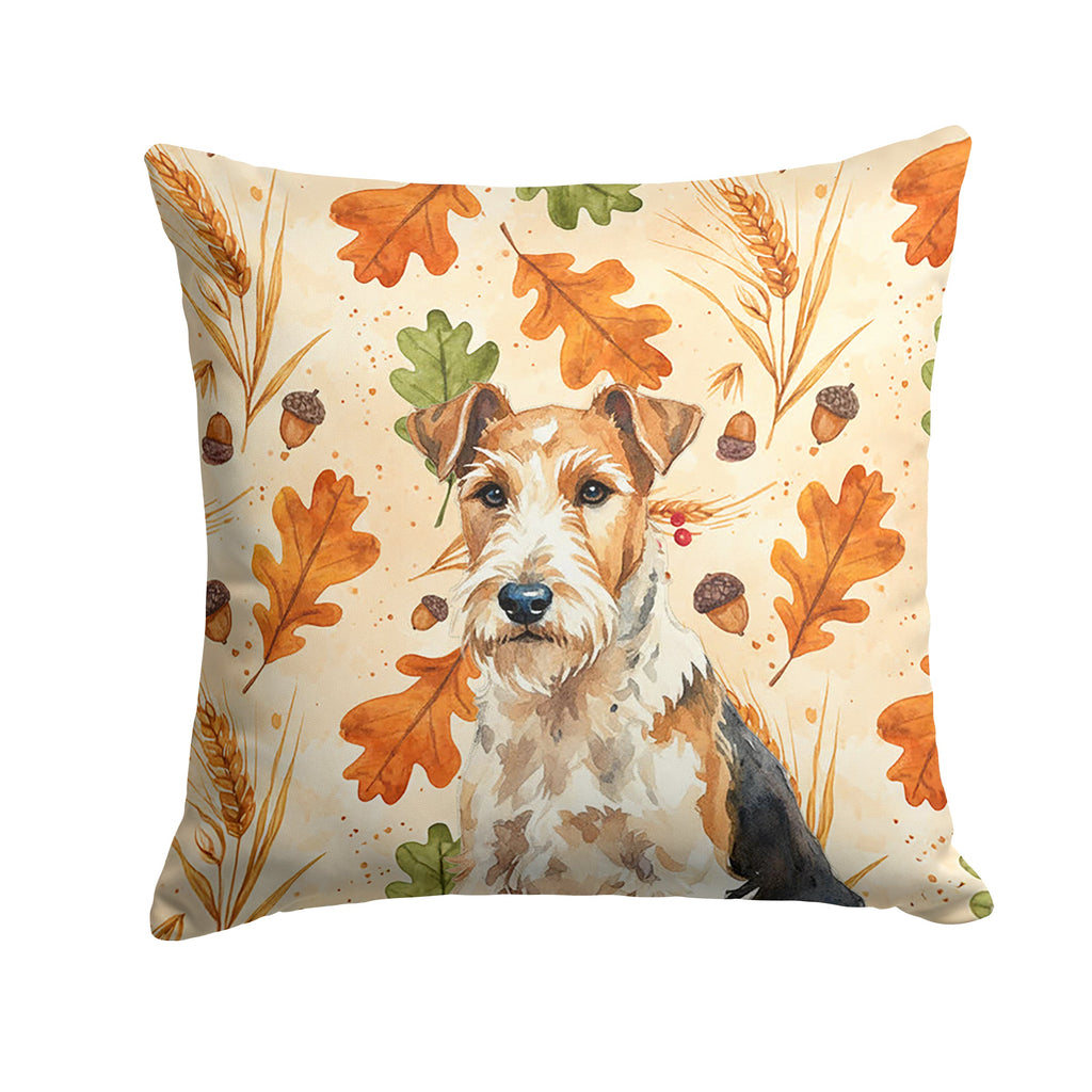 Wire Fox Terrier Heirloom Fall Decorative Throw Pillow 18x18 Indoor Outdoor Accent Cushion, Fabric Cover with Insert for Sofa, Bed, Porch & Living Room