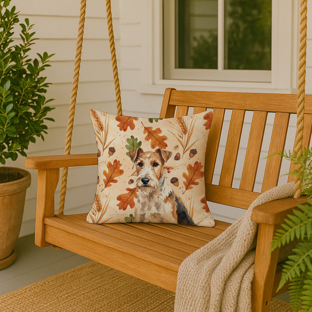 Wire Fox Terrier Heirloom Fall Decorative Throw Pillow 18x18 Indoor Outdoor Accent Cushion, Fabric Cover with Insert for Sofa, Bed, Porch & Living Room