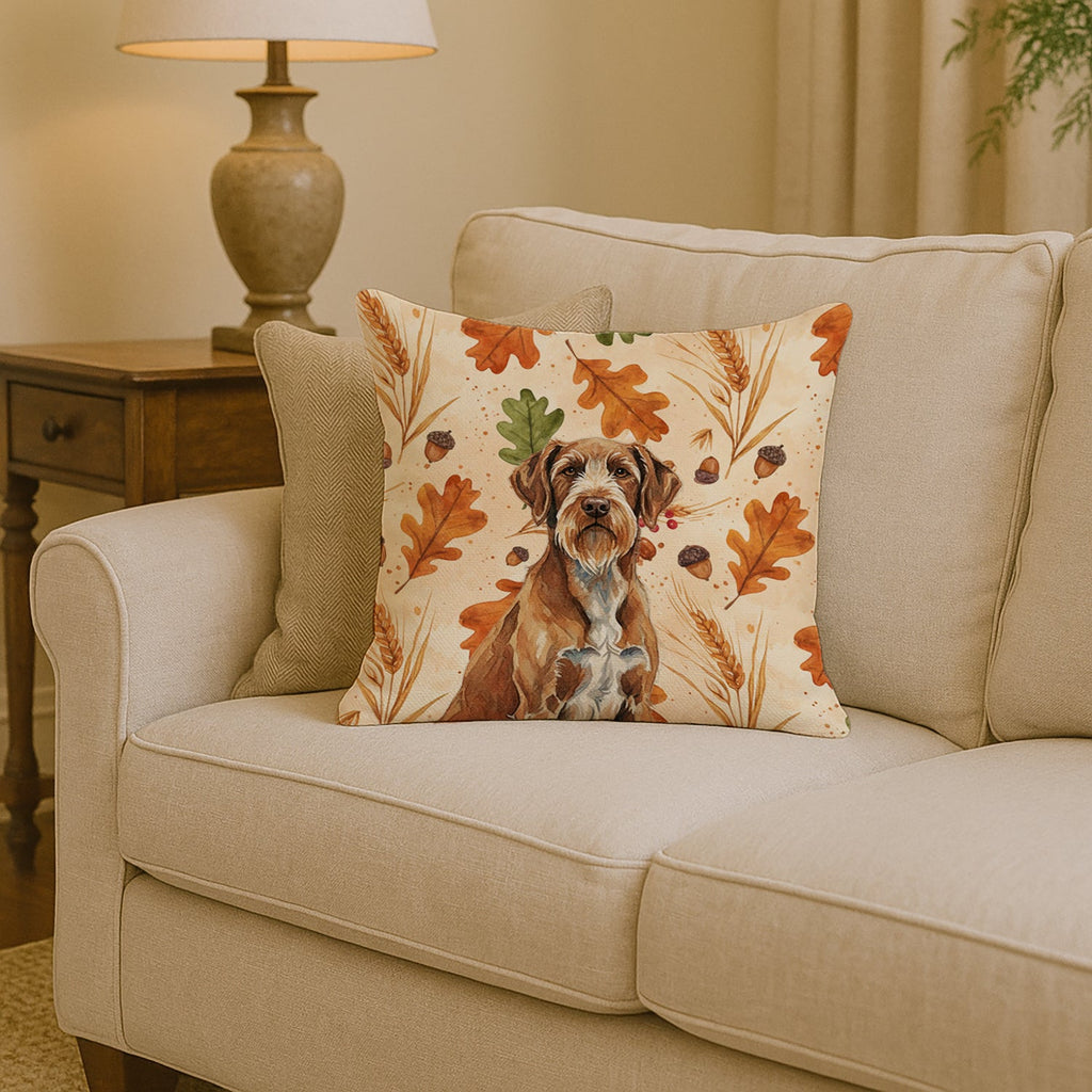 Wirehaired Pointing Griffon Heirloom Fall Decorative Throw Pillow 14x14 Indoor Outdoor Accent Cushion, Fabric Cover with Insert for Sofa, Bed, Porch & Living Room