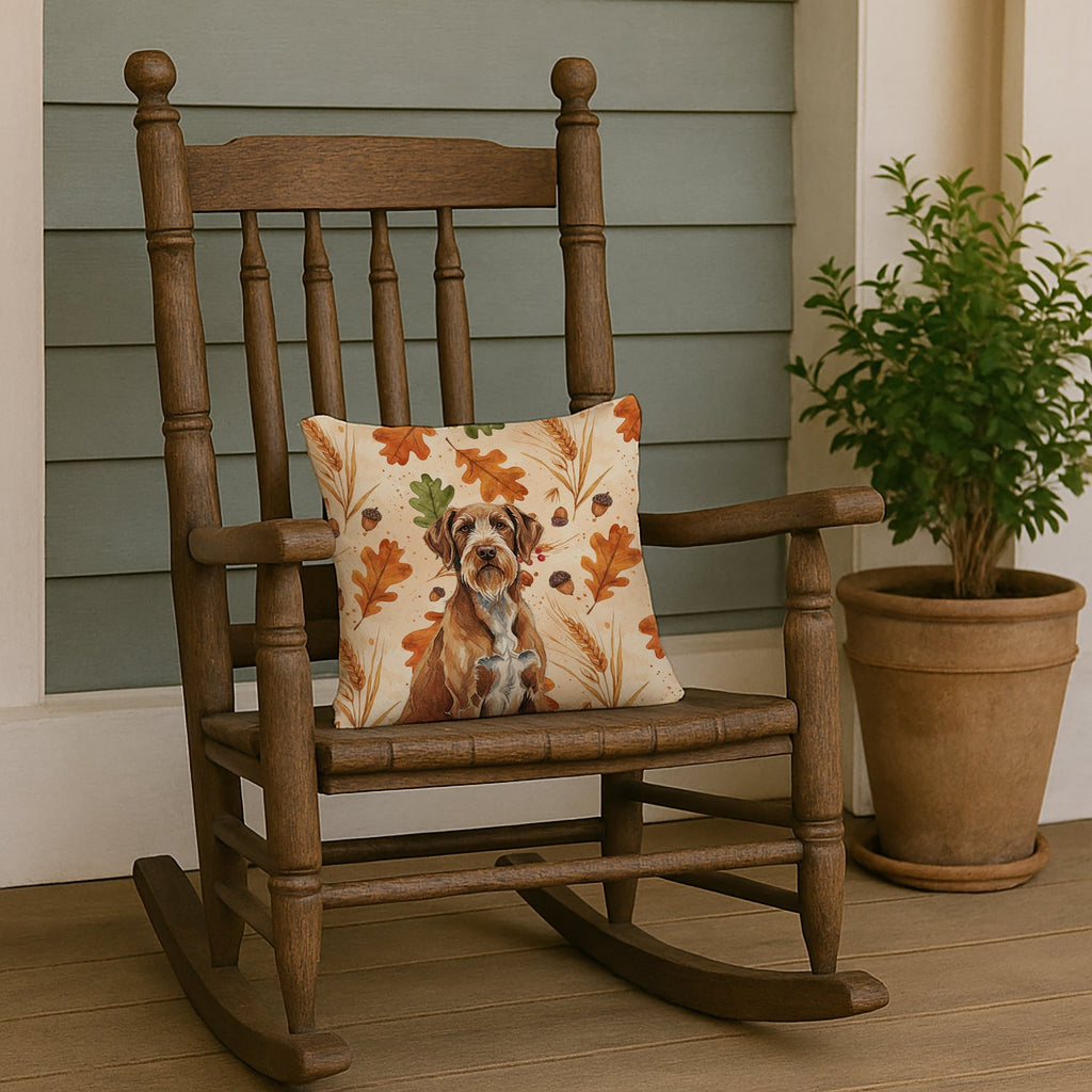 Wirehaired Pointing Griffon Heirloom Fall Decorative Throw Pillow 14x14 Indoor Outdoor Accent Cushion, Fabric Cover with Insert for Sofa, Bed, Porch & Living Room