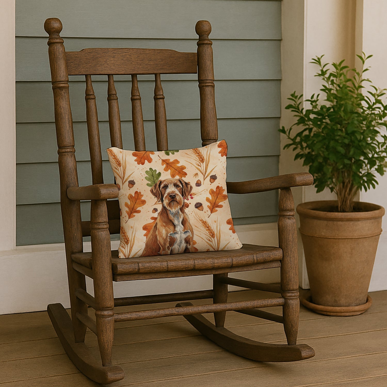 Wirehaired Pointing Griffon Heirloom Fall Decorative Throw Pillow 14x14 Indoor Outdoor Accent Cushion, Fabric Cover with Insert for Sofa, Bed, Porch & Living Room