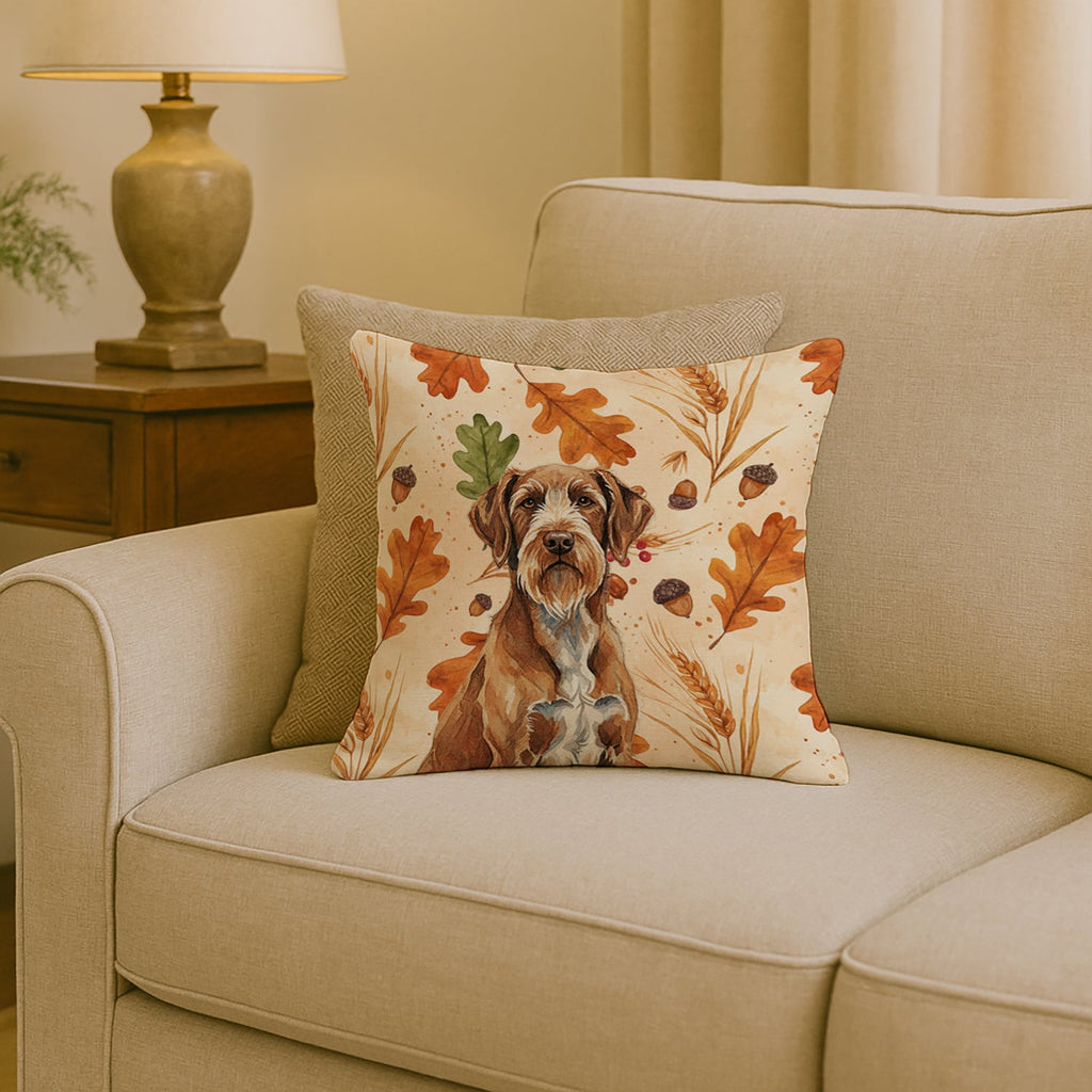 Wirehaired Pointing Griffon Heirloom Fall Decorative Throw Pillow 18x18 Indoor Outdoor Accent Cushion, Fabric Cover with Insert for Sofa, Bed, Porch & Living Room