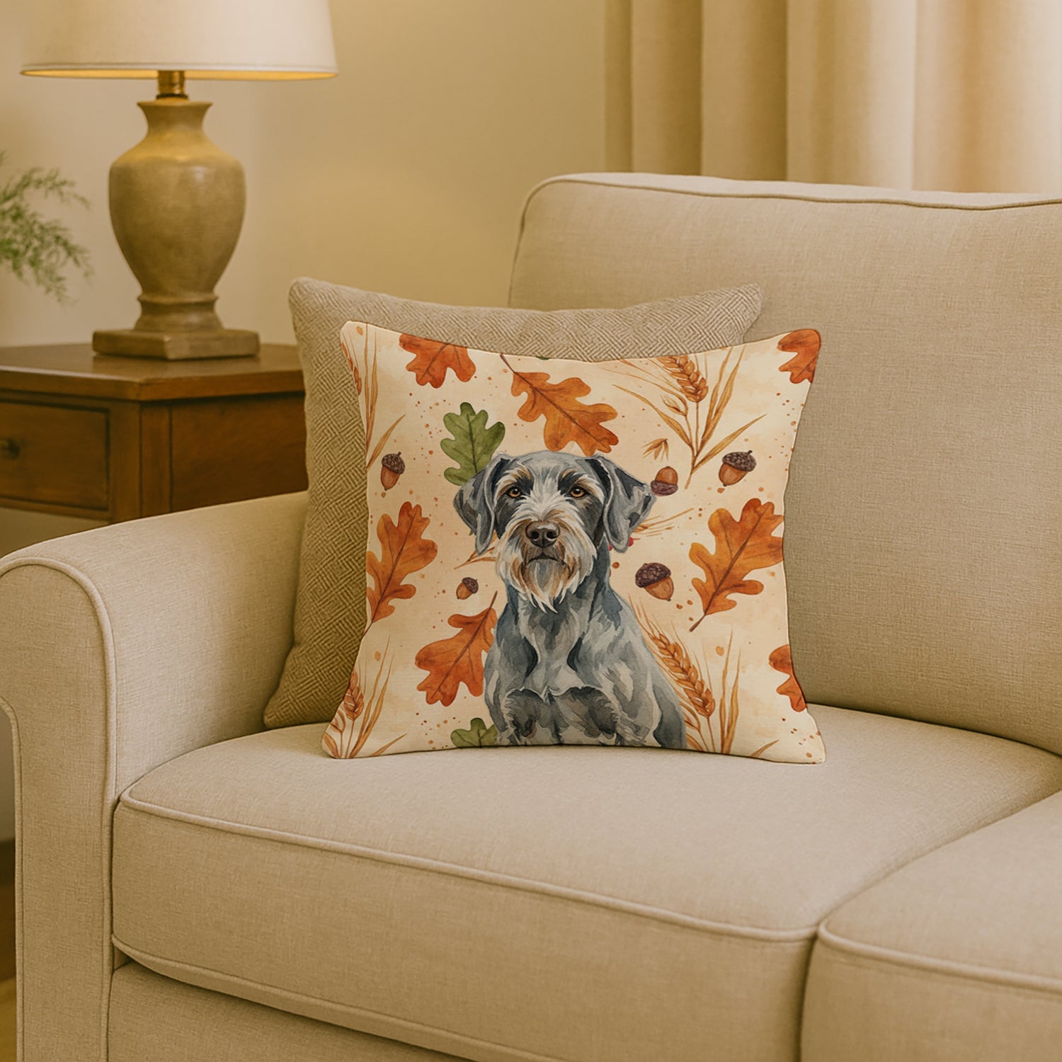 Steel Gray Wirehaired Pointing Griffon Heirloom Fall Decorative Throw Pillow 18x18 Indoor Outdoor Accent Cushion, Fabric Cover with Insert for Sofa, Bed, Porch & Living Room