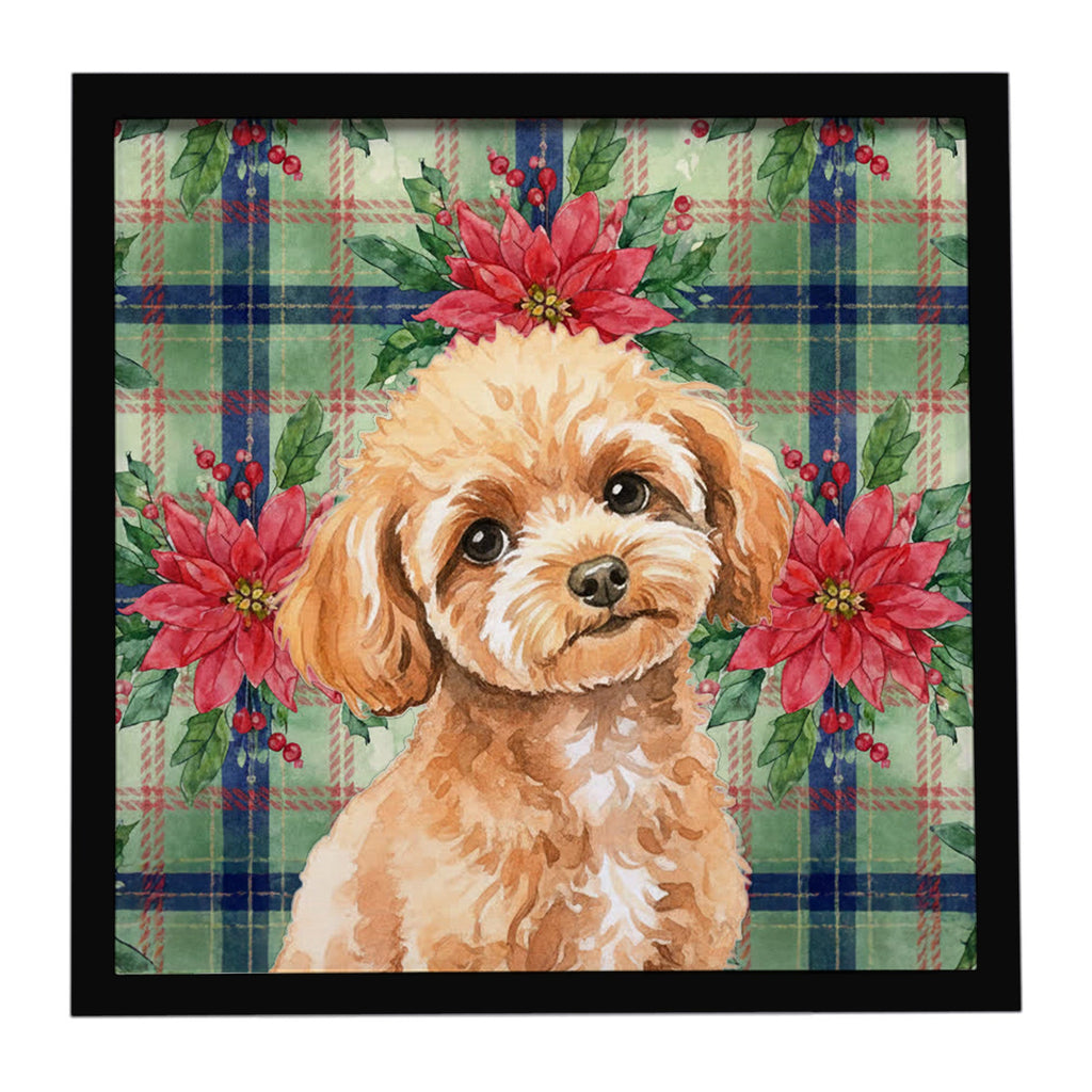 Toy Apricot Poodle Christmas PoinsettIas Framed Metal Print Bathroom, Kitchen, Office, Home Decor Wall Art Ready to Hang, Square, 8X8