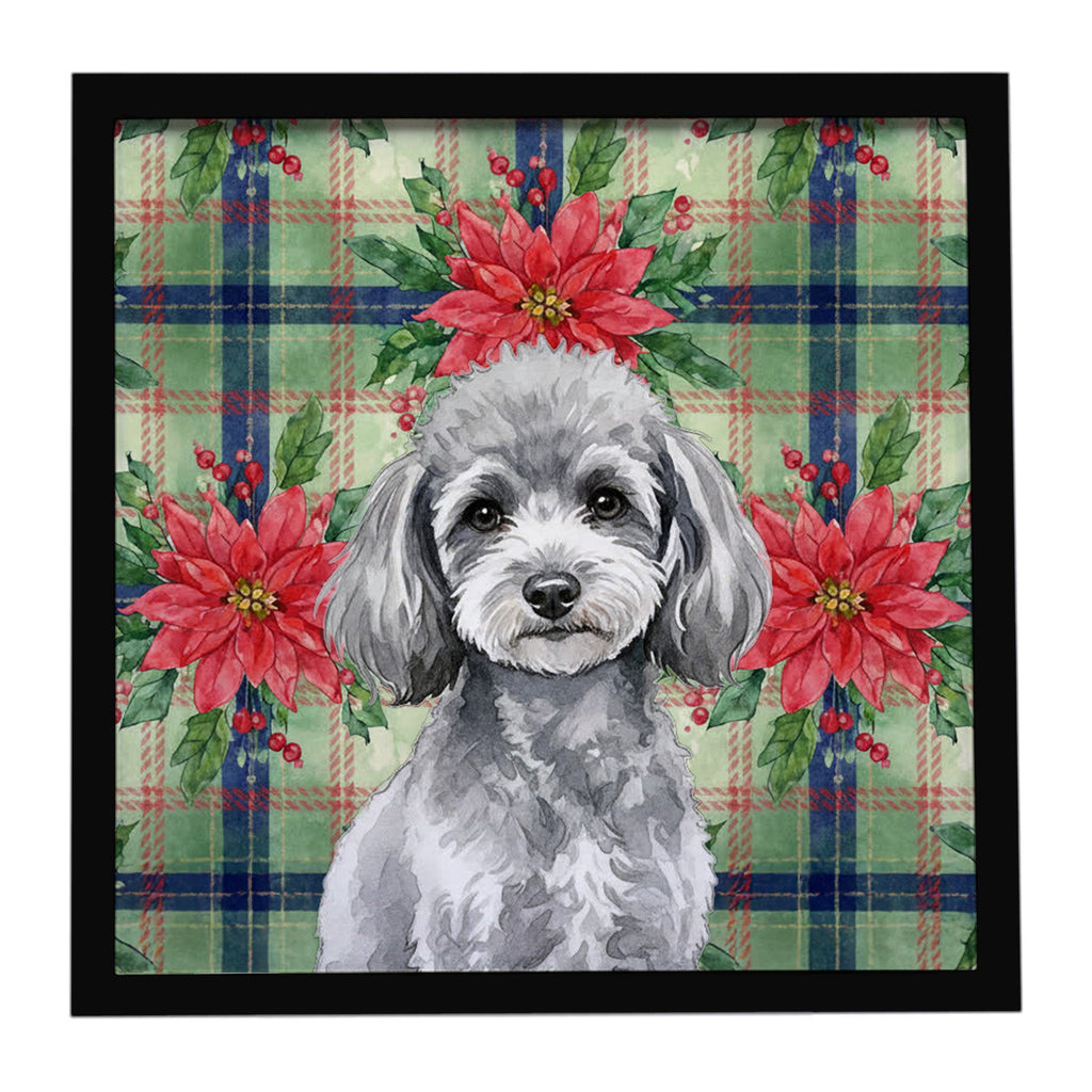 Toy Silver Poodle Christmas PoinsettIas Framed Metal Print Bathroom, Kitchen, Office, Home Decor Wall Art Ready to Hang, Square, 8X8