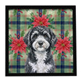 Portuguese Water Dog Christmas PoinsettIas Framed Metal Print Bathroom, Kitchen, Office, Home Decor Wall Art Ready to Hang, Square, 8X8